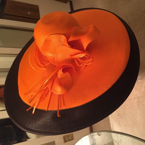 Orange & Brown X-Large Wide Brim Derby/Church Hat - Picture 3 of 4
